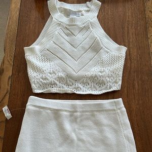 NWT NEVER WORN Two Piece White Set, Knit crop and knit midi skirt